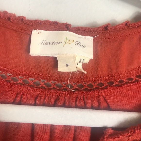 Meadow Rue Anthropologie Cotton Embroidered Top-Rust Orange-Size Small - Picture 2 of 6